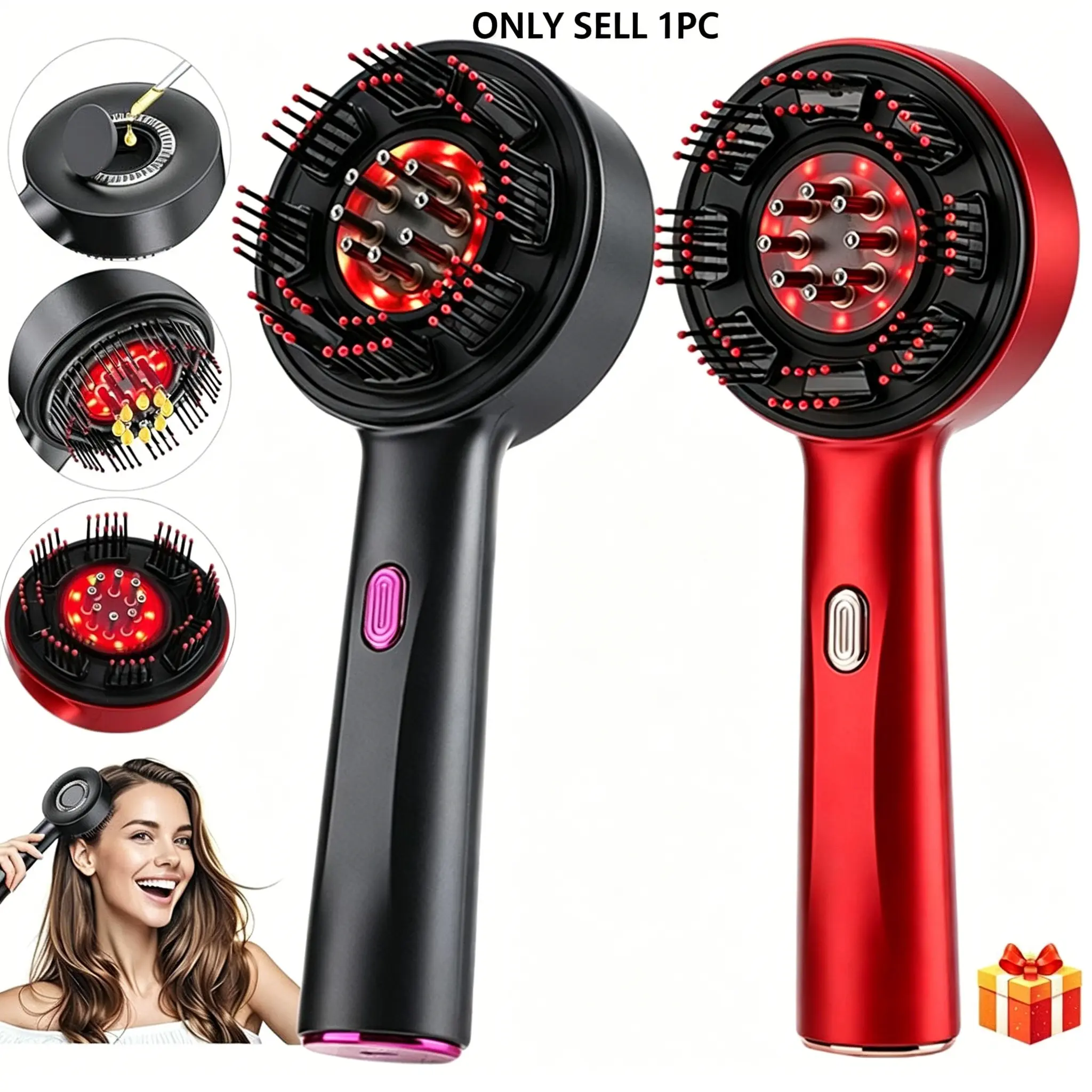 Electric Hair Oil Massager Brush, Dual Mode Electric Scalp Massager Comb, Portable Hair Essence Applicator, USB Rechargeable Massagers, Home Salon Use