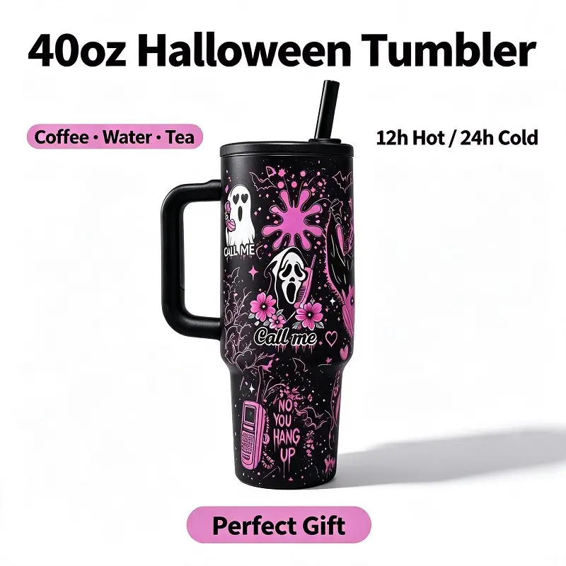 1pc 40oz Ghostface Scream Tumbler, Glitter, Insulated Stainless Steel, Leakproof, Horror Theme, Halloween Gift, Travel Mug