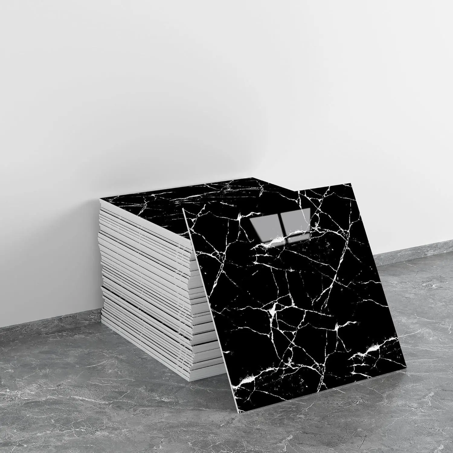 The latest 20-piece marble peel-and-stick waterproof PVC shower wall panels, bathroom splash-proof tiles, wall tiles suitable for bedrooms and kitchens, 30 cm x 30 cm (black, 19.4 square feet), perfect for Halloween and Christmas home decoration.