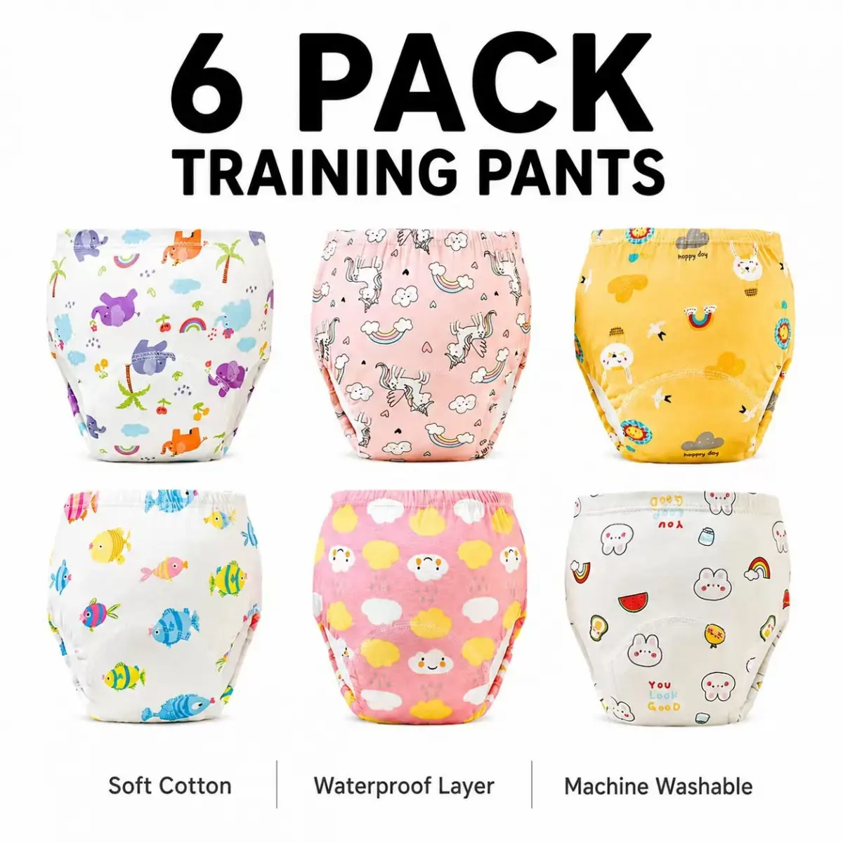 6-Pack Toddler Potty Training Pants, Leak-Resistant Cotton Training Underwear for Boys & Girls, Comfortable Learning Pants for Daytime Training 1–5T