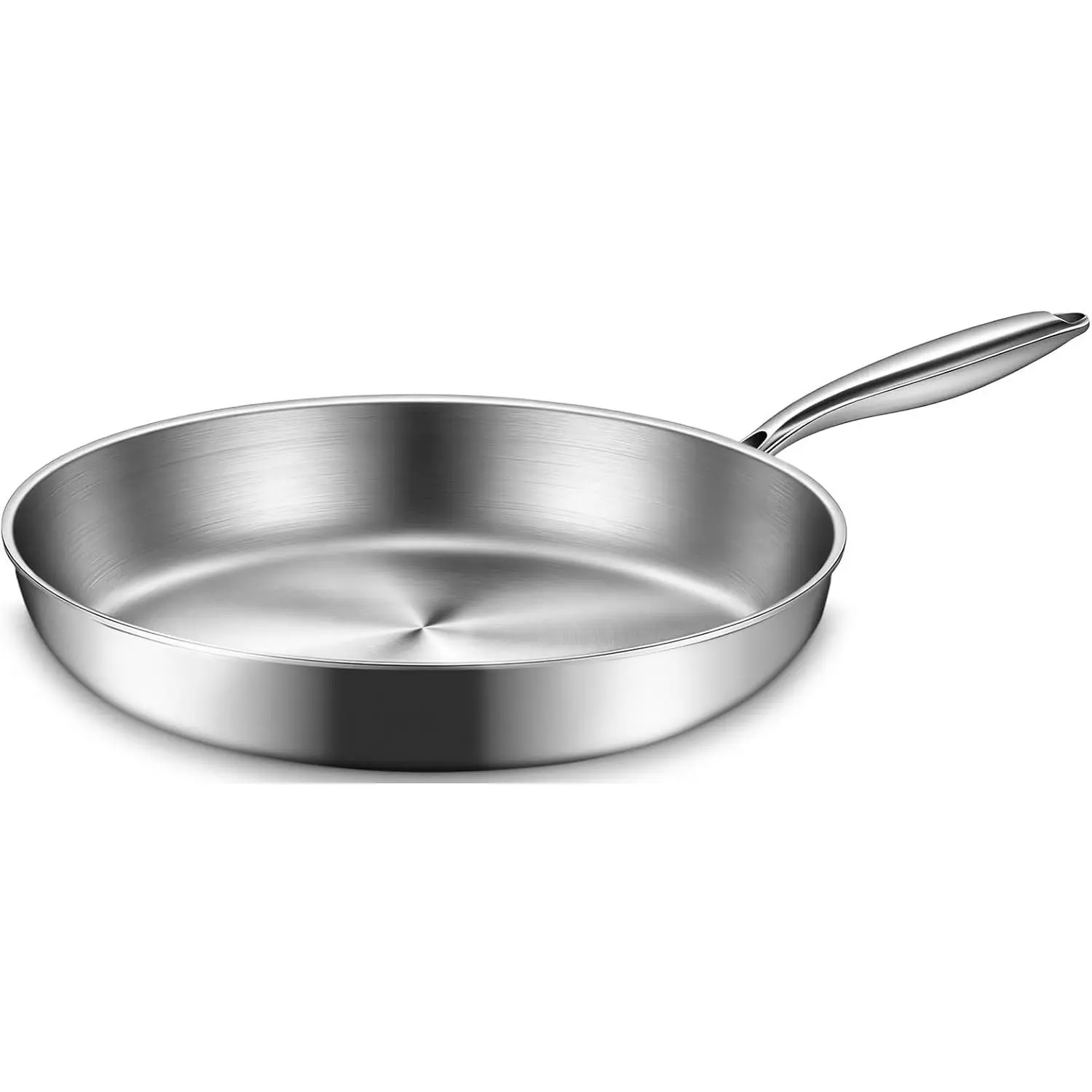 Thick 12 in Tri-Ply Stainless Steel-Aluminium Cookware Frying Pan - Induction-Ready, All-Cooktop Compatible, Up to 600℉, Even Heat Distribution, Dishwasher & Oven Safe, Sturdy