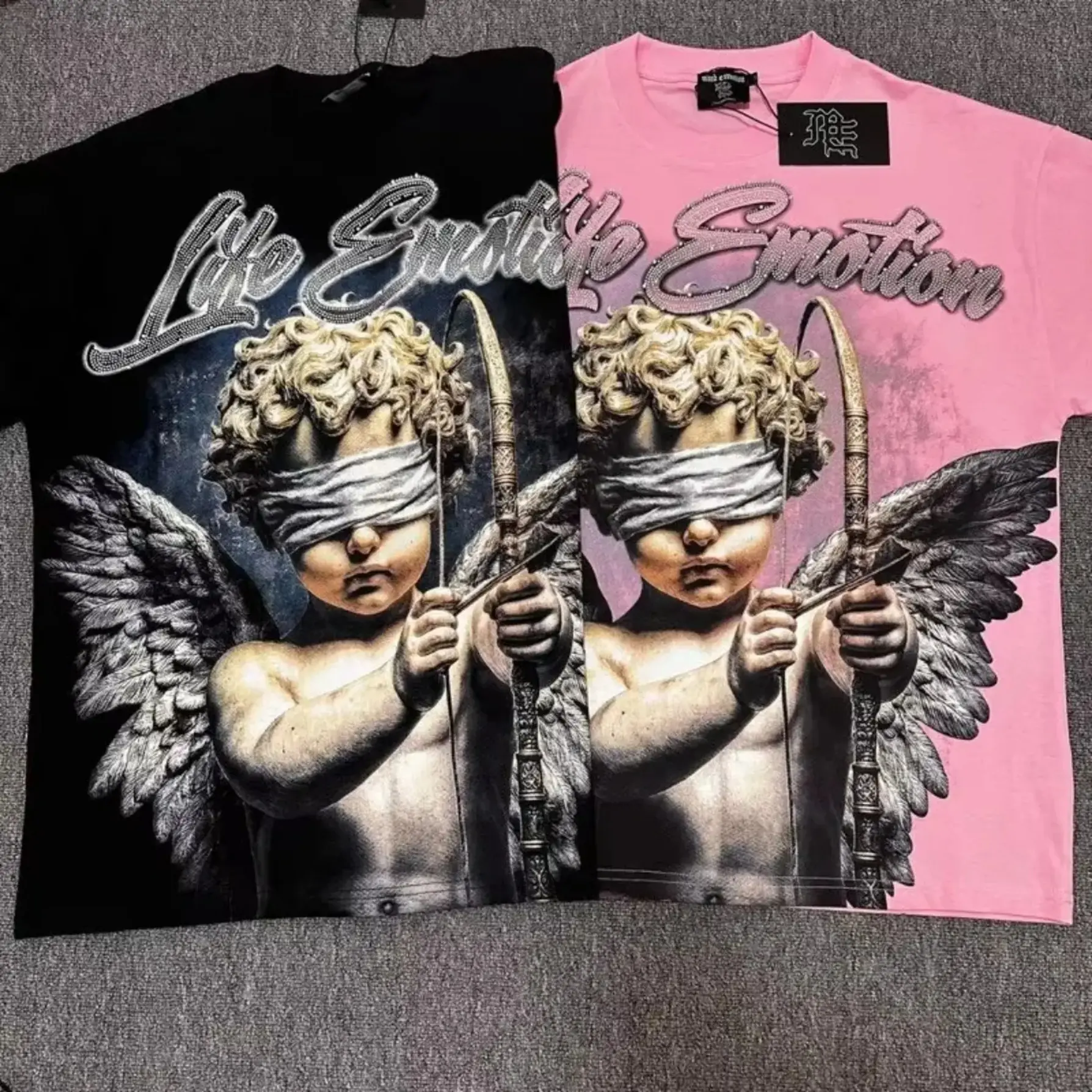 MIXED EMOTION Rhinestone Graphic T-Shirt 2026 100% Cotton Loose Oversized Round Neck Drop Shoulder Short Sleeve Tee Y2K Hip Hop High Street Trendy Streetwear for Men Women,back to school,back to school haul