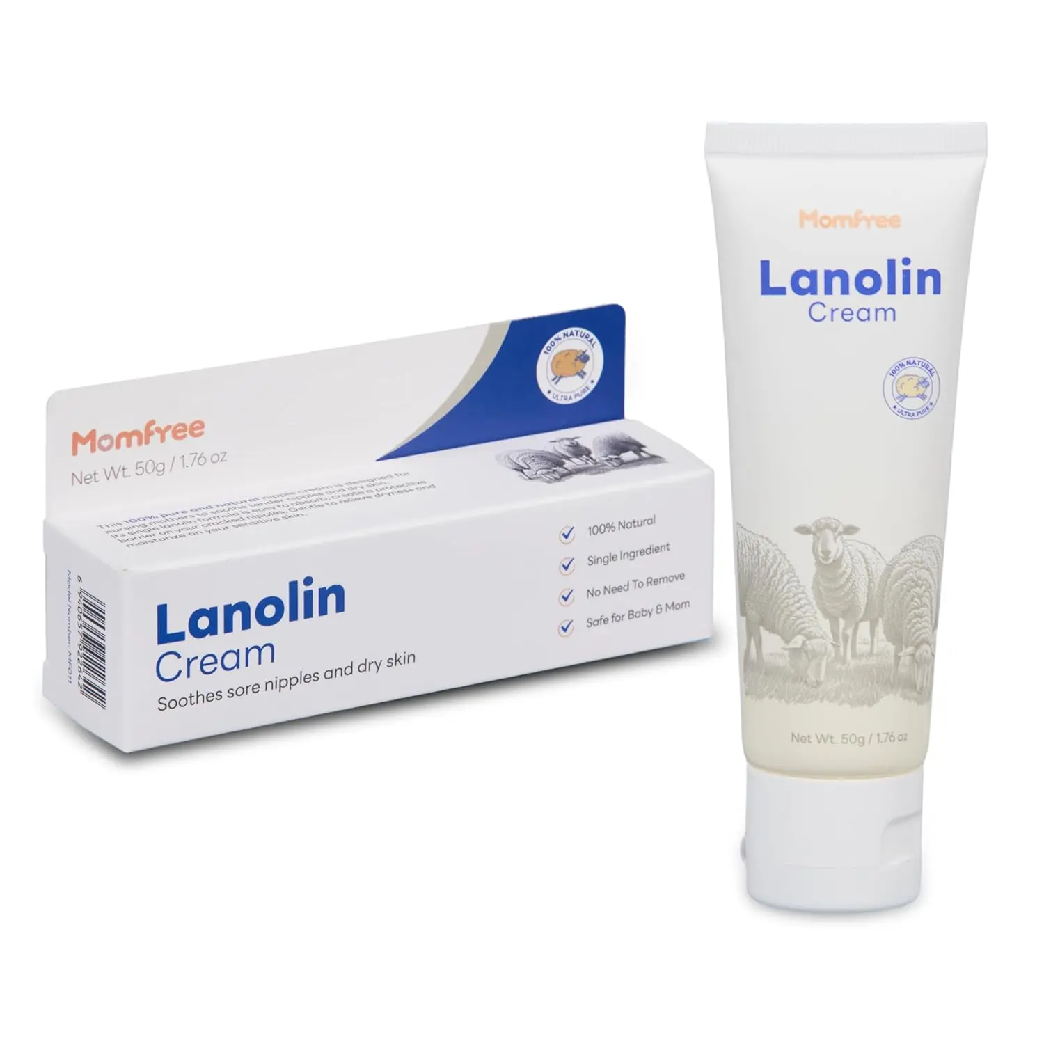Natural Lanolin Nipple Cream: Soothing Nipples Cream Single Ingredient | Soothes Cracked & Sore Nipples | No Need Remove Safe for Baby & - 50g/1.76oz