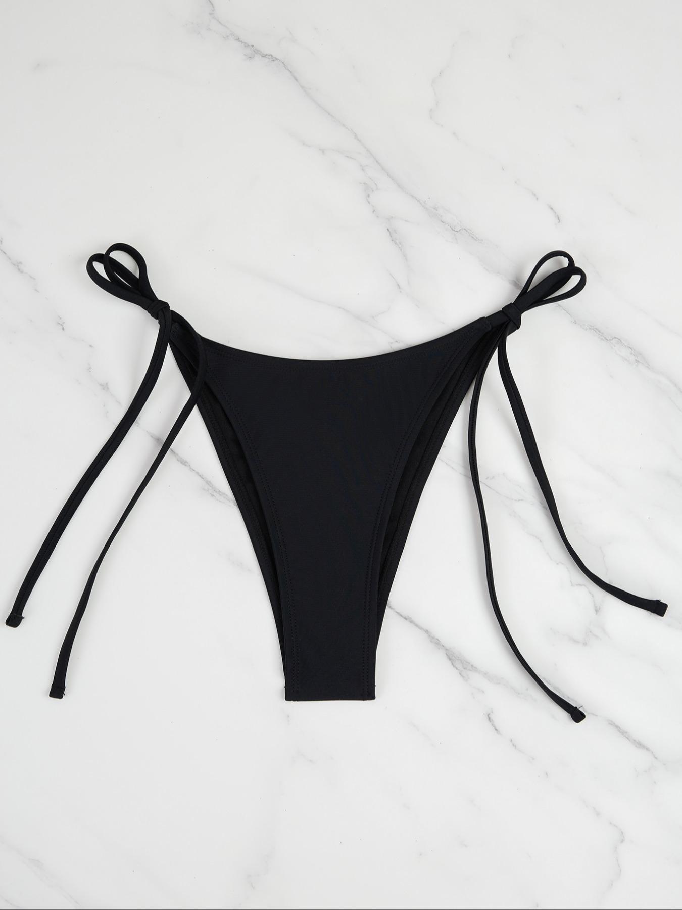 Three-Piece Set Women's Sexy Chic Plain Halter Bikinis Set, Tie Back Triangle Bikini Top & High Cut Bikini Panty & Tie Side Swim Bottom, Summer Swimsuit Sets, Swimsuit Style Bikini, Bathing Suits Women