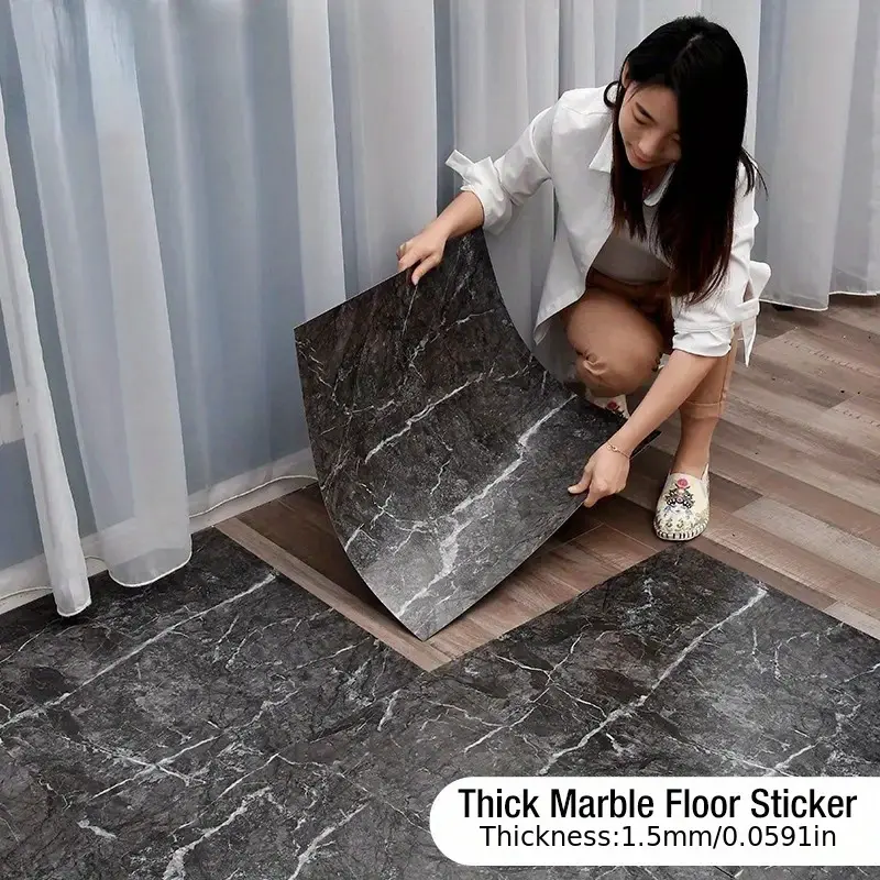 15pcs Thickened Imitation Marble Self-adhesive Floor & Wall Stickers, Peel and Stick Anti-slip Design, Easy Diy Renovation, Multi-use Decorative Decals for Kitchen Floors, Bathroom Surfaces and Furniture Makeover