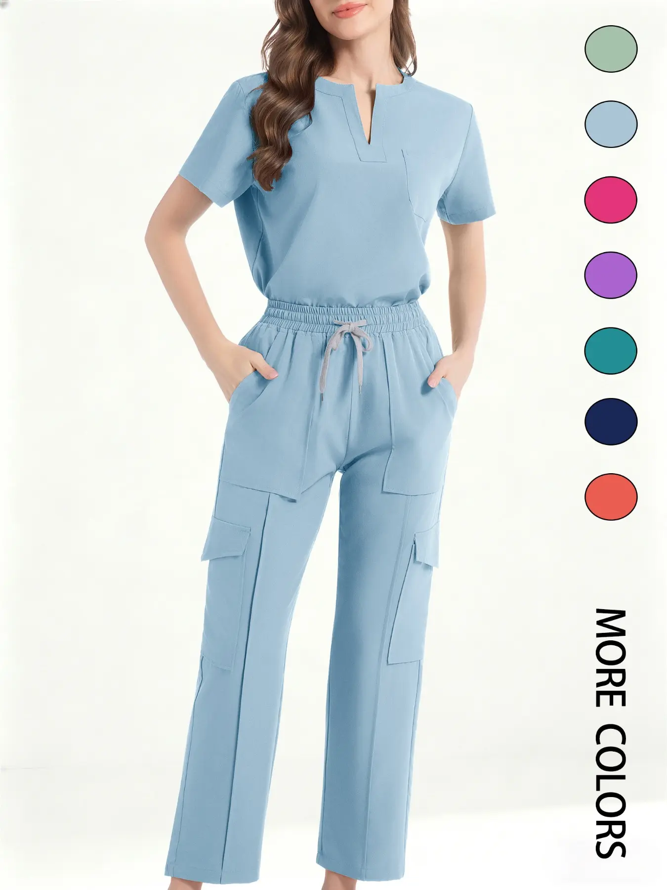 Women's Medical Uniform Set, Workwear, Multi-Pocket Design, Short Sleeve, Breathable Quick-Dry Wrinkle-Resistant Fabric, Casual Loose Fit, Baggy, Home and Clinic Wear, Clothes