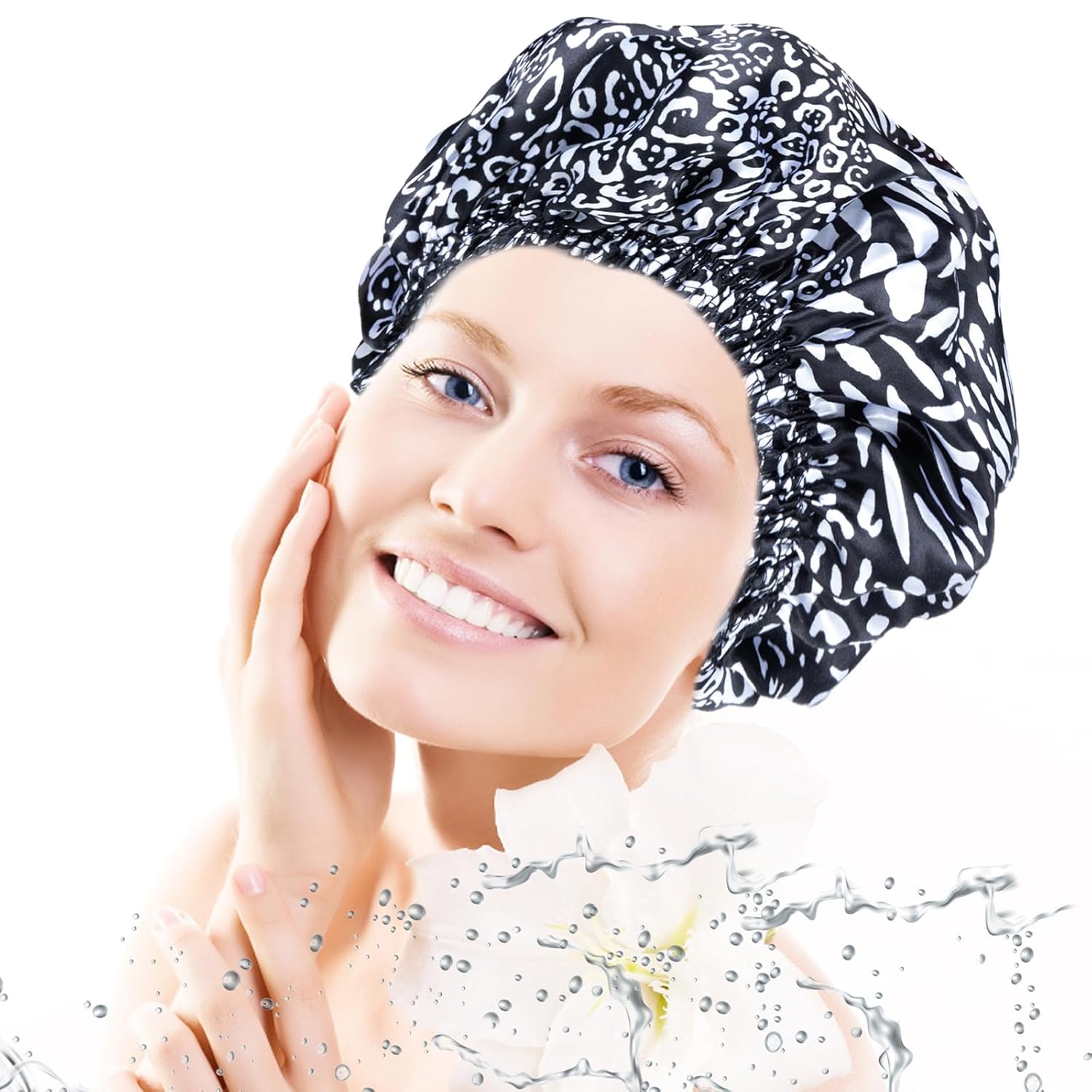 4 PCs reusable shower caps for women-double waterproof elastic bath caps, printed color, double layer design body bonnet hat light Set Plastic