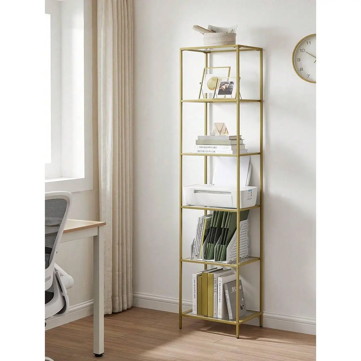 6-Tier Narrow Glass Bookcase, Standing Glass Shelf for Living Room, Home Office 6-Tier Narrow Glass Bookcase, Standing Glass Shelf for Living Room, Home Office