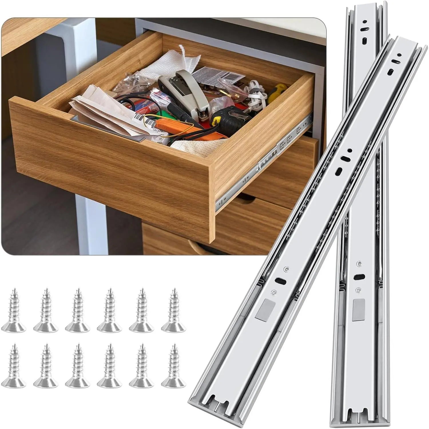 14 inch Soft Close Drawer Slides 6 Pairs Ball Bearing Full Extension Cabinet Drawer Slides 3 fold, Side Mount, 100 LB Capacity Heavy Duty Drawer Slide 14"
