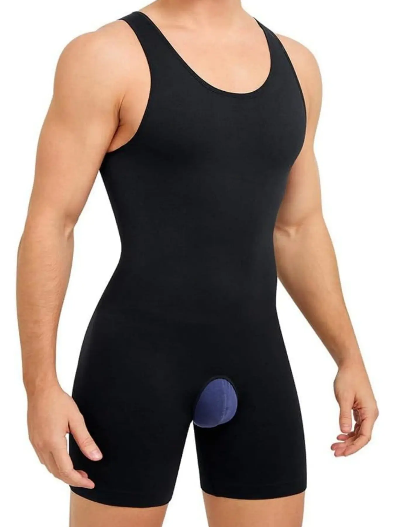 1 Count Men's Sports Sleeveless Shapewear, Tummy Control Cincher And Butt Lifting High Compression Bodysuit, Fajas, Colombian Shapewear, Solid Color Smoothing Muscle Support Comfortable Breathable Jumpsuit, Suitable For Training & Causal Daily Wear