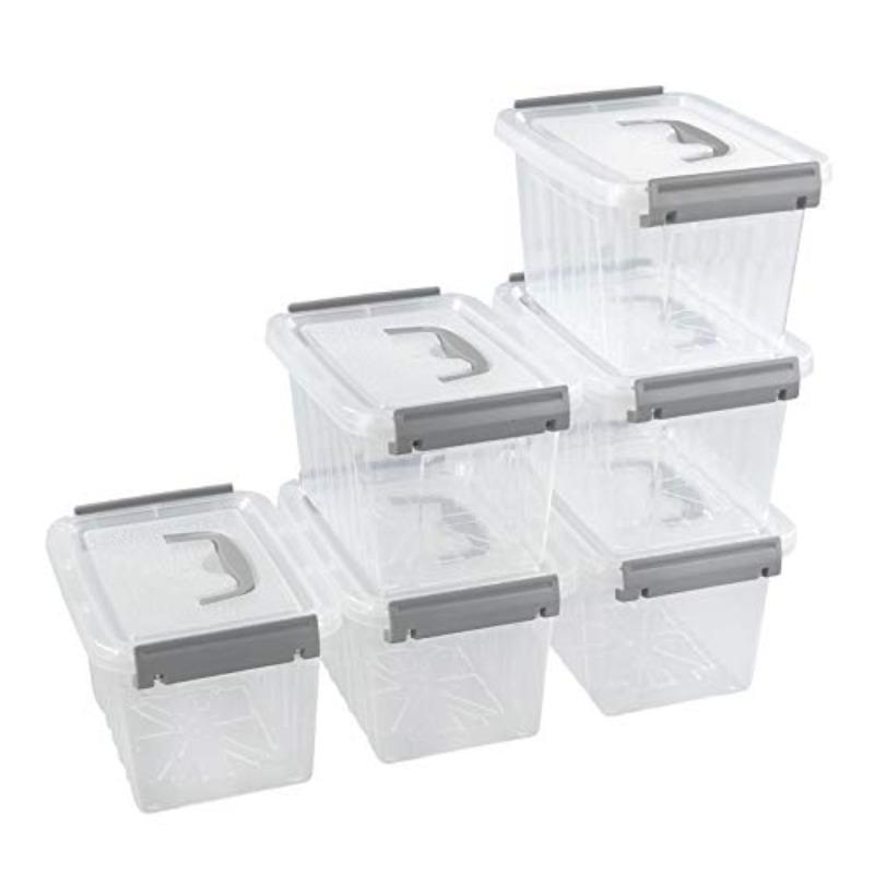 3.5 Quart Clear Storage Bin Small Plastic Stackable Box Cotainer with Lid and Grey Handle 6 Packs