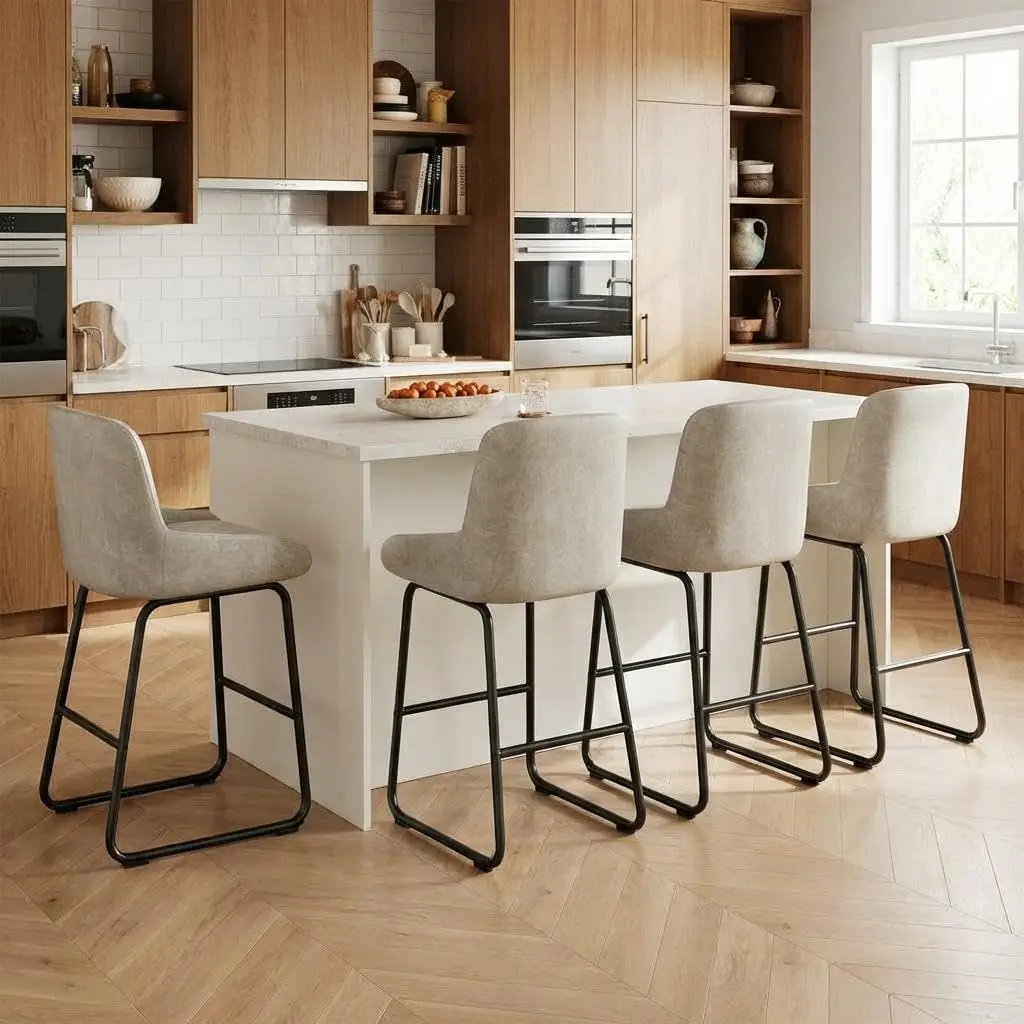 Counter Height Barstools Set of 3-4, PU Leather Upholstered Bar Chairs with Backrest & Footrest for Dining Room