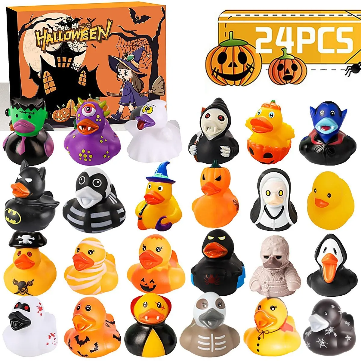 24Pcs Assorted Spooky Halloween Rubber Ducks Bulk, Unique Surprise Gift for Jeep Ducking Lovers, Warm Daily Companion, Halloween Treat Bag Fillers, Kids Birthday Presents & Holiday Party Favor Supplies