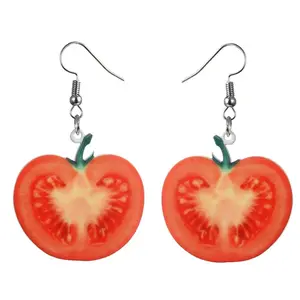 1 Pair Pcs Creative Tomato Shaped Earrings Stylish Women Dangler Ear Jewelry Fashion Dangle Ear Decoration Red Durable For Party