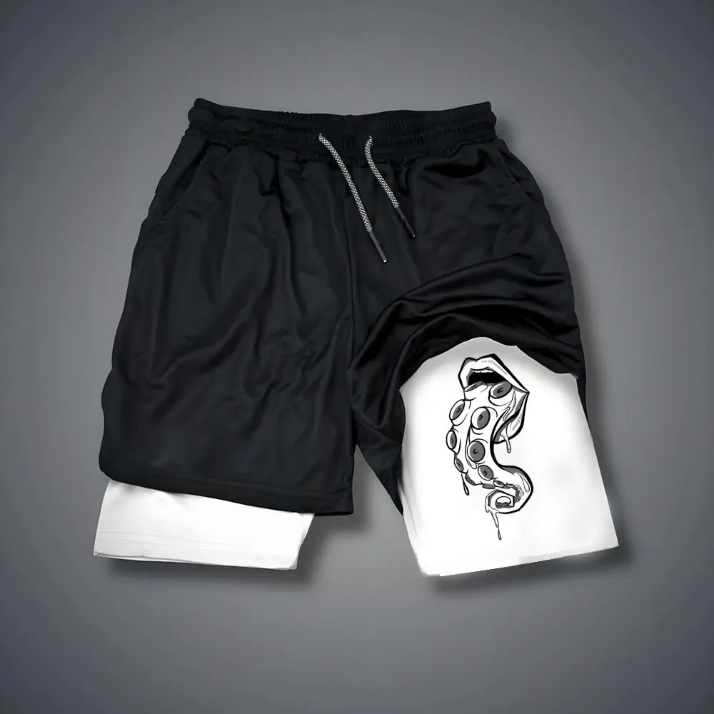 Double-Layer Sports Shorts Graphic Shorts Black Shorts Camo Shorts Streetwear Shorts Men Outfits Men Short Shorts Vacation Outfits Shorts