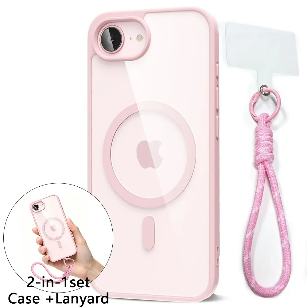 Magnetic For iPhone 16E 17E 7 8 Plus SE2 SE3 SE Case, Crystal Clear Back Anti-Scratch Wireless Charging Protective Phone Shell with Detachable Wrist Strap