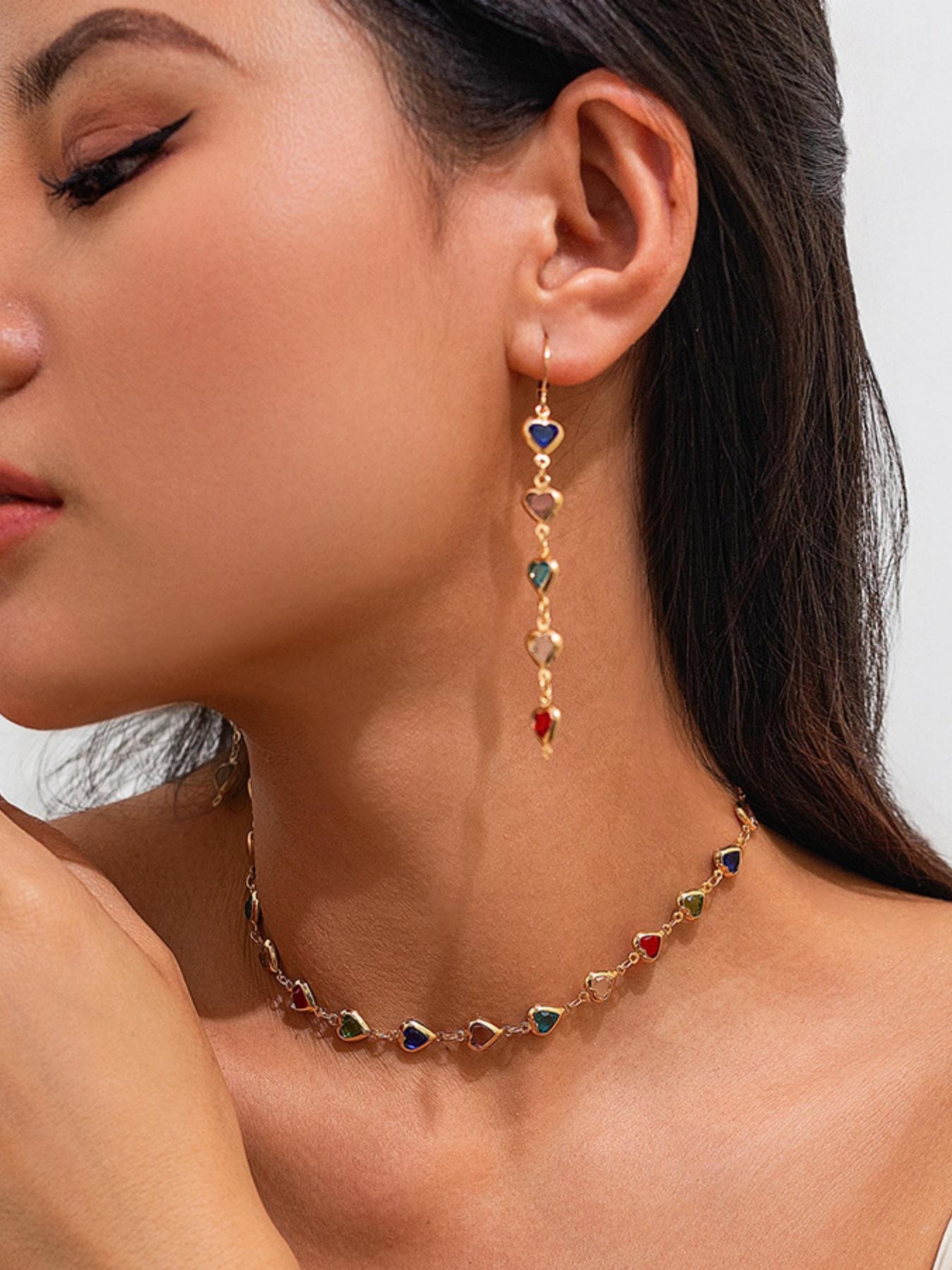 Heart Shaped Designed Dangle Earrings, Elegant Rhinestone Decor Hypoallergenic Earrings for Women, Fashionable Jewelry for Party, Trendy All-match & Exquisite Jewelry for Gift