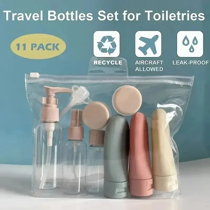 11 piece travel split bottle toiletries travel liquid container portable tools reusable spray lotion shampoo Pump Bottles Set