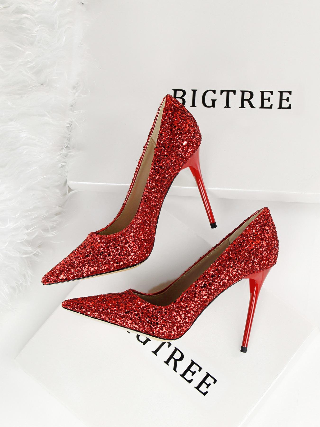 Women's Rhinestone Decorated Glitter Pointed Toe Stiletto Heels, Prom Heels, High Heel Shoes for Party, Banquet, Daily Wear, Sparkly Party Shoes