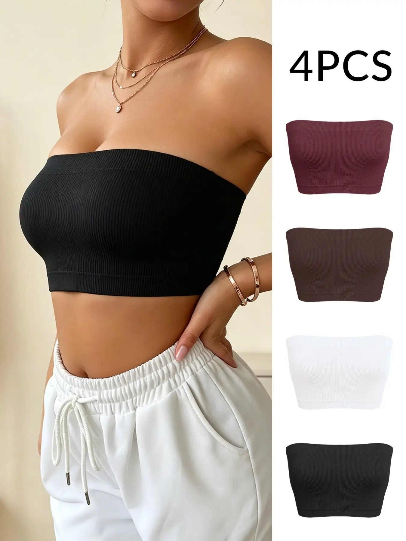 4-Pack Seamless Strapless Bras for Women, Underwear, Comfortable Wire-Free Push-Up Lingerie, Ideal for Daily Wear & Sports, Full Coverage Design