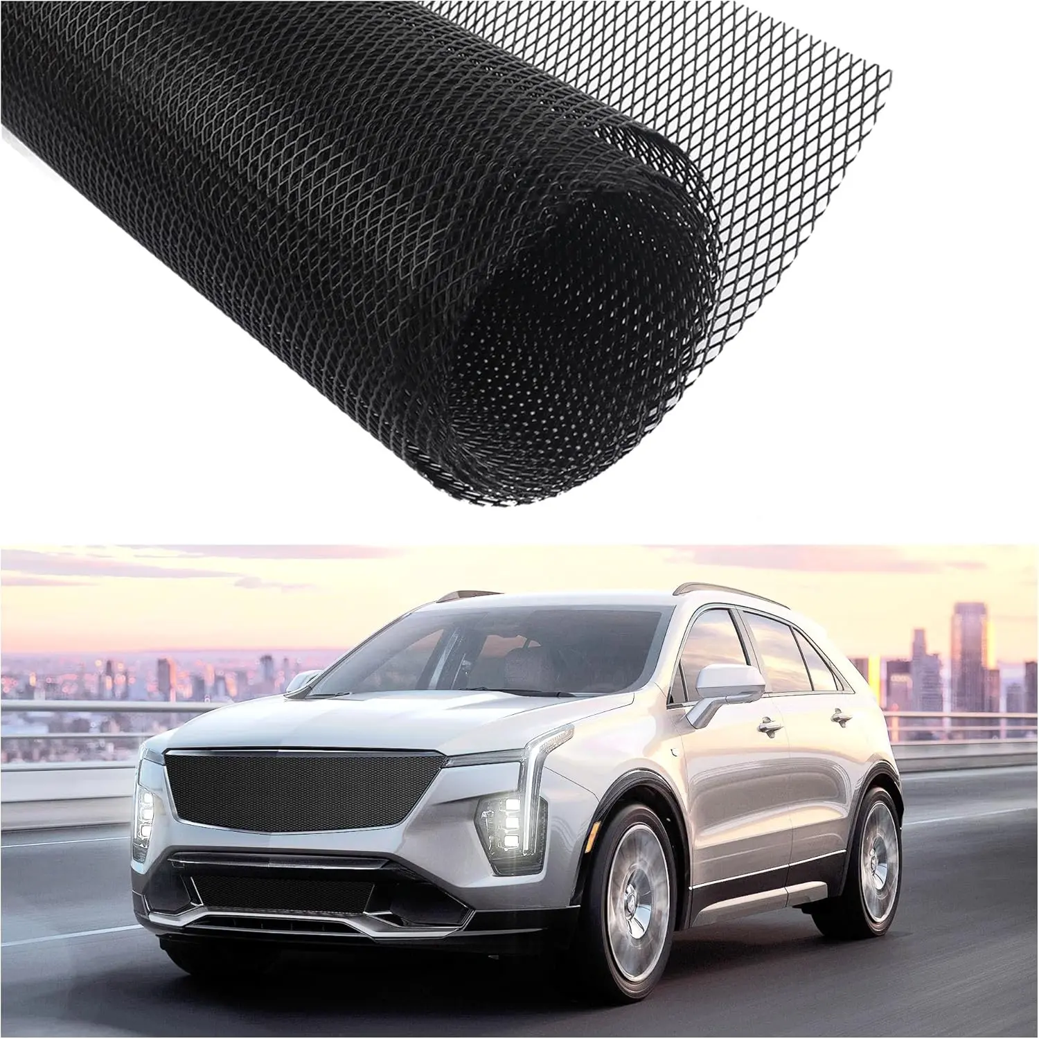 Rhombic Hole Car Grill Mesh Shielding Gravel Grille Guard, 40"X13" Trimmable Grill Inserts, Universal Front Bumper Grill Replacement (3x6 mm)