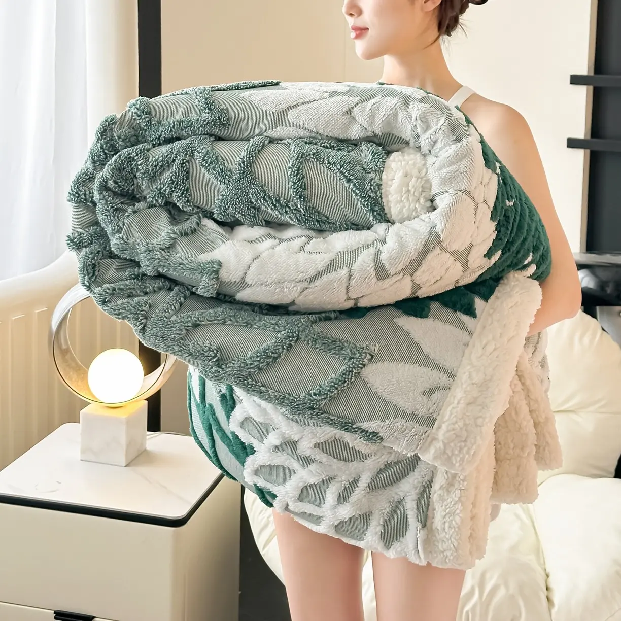 pc Double-Layer Sherpa Fleece Blanket | Textured Jacquard Throw Blanket, Ultra Soft Fluffy & Skin-Friendly, Warm Cozy Blanket for Couch, Naps & Bed, Suitable for All Seasons, Soft Comfy Blanket, Fluffy Cozy Blankets