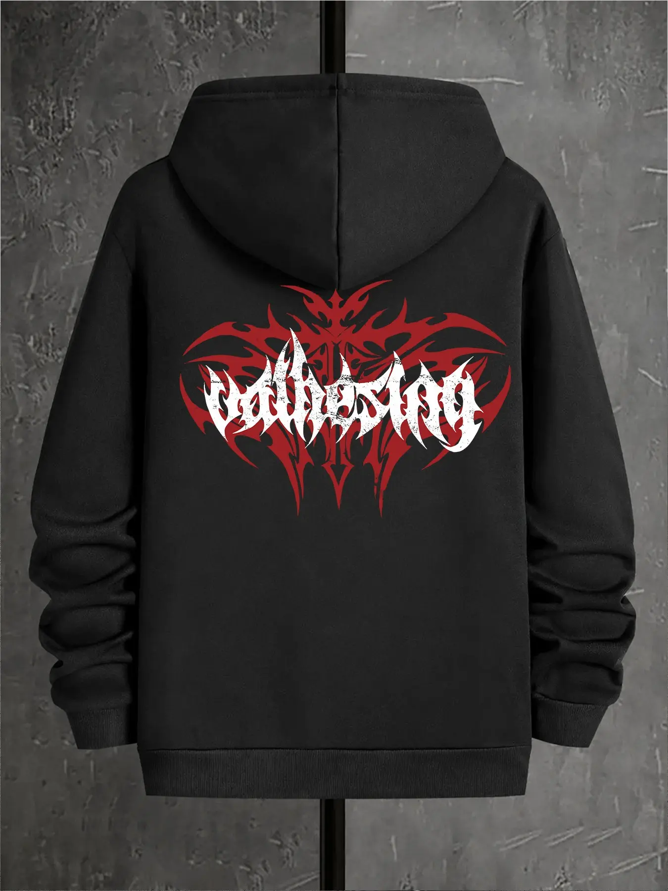 Men's Y2K Gothic Tribal Graphic Slim Fit Pullover Hoodie - Dark Aesthetic Red & White Back Print Hooded Sweatshirt for Autumn Streetwear & Casual Outfits