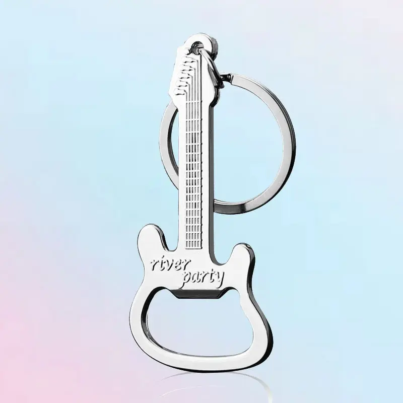 Unique Electric Guitar Bottle Opener Keychain, Realistic Replica Car Accessory, Small Gift Pendant, Creative Automotive Souvenir, Key Rings