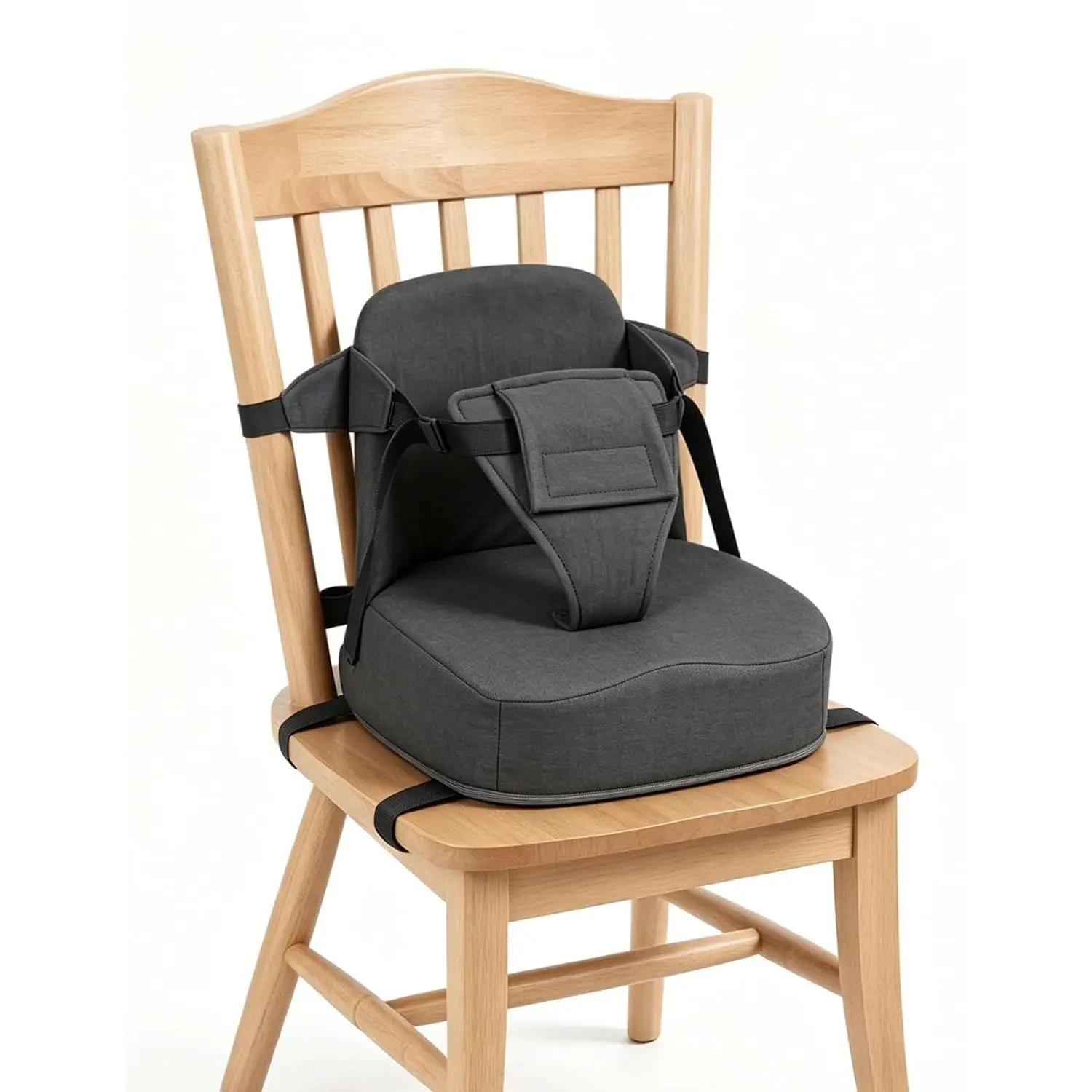 Ergo-Rest Booster Seat for Kitchen Chair, Promote Proper Upright Posture, Non-Slip with Backrest and Adjustable Straps, Suitable for 1-5 Years, Removable & Washable Cover, Dark Grey