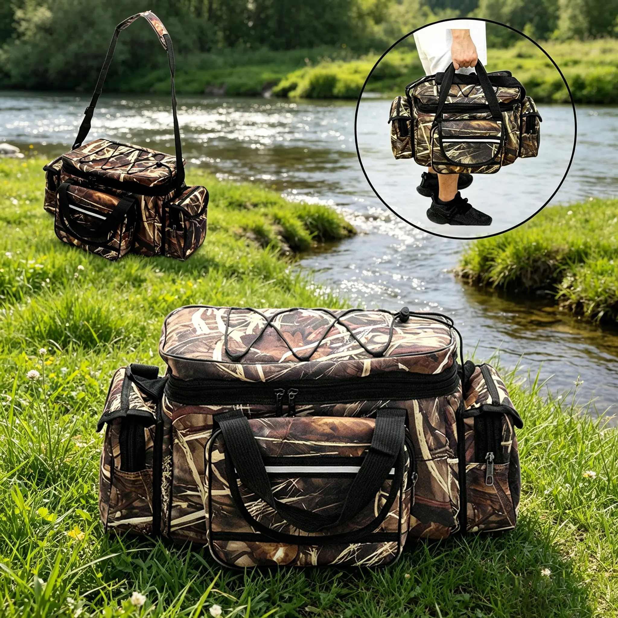 Large Capacity Fishing Gear Bag, Waterproof Fishing Tackle Bag, Travel Hunting Shoulder Bag, Fishing Tackle Case for Saltwater, Men's Multi-Use Carry Bag, Adjustable Shoulder Strap, Fishing Accessory, Fishing Gear for Soft Plastic Baits Storage