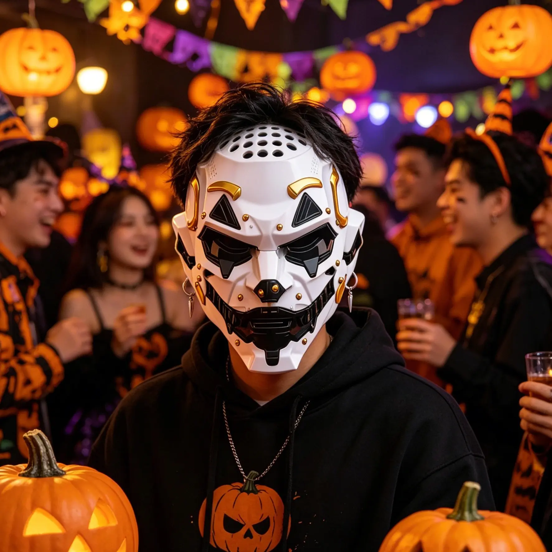 Dark Mechanical Clown Full Face Mask, Cyberpunk Halloween Party Costume Prop, 1pc, Perfect for Role-Playing and Themed Events
