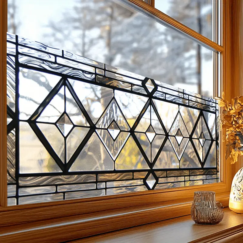 Retro Stained Glass Window Film, Colorful Transparent Static Cling Sticker, Decorative Sticker, Removable PVC Glass Decoration Film for Home Interior Windows