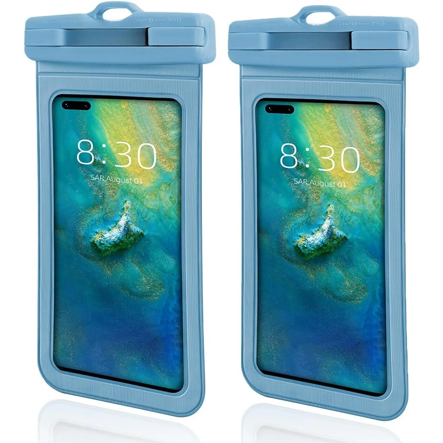 2 Pack IPX8  Phone Pouch for  16/15/14/13 Pro Max Plus (7.2 Inch) - Swimming, Diving, Snorkeling, Snowproof - Touchscreen Friendly Underwater Photography Dry Bag (Blue&Blue)