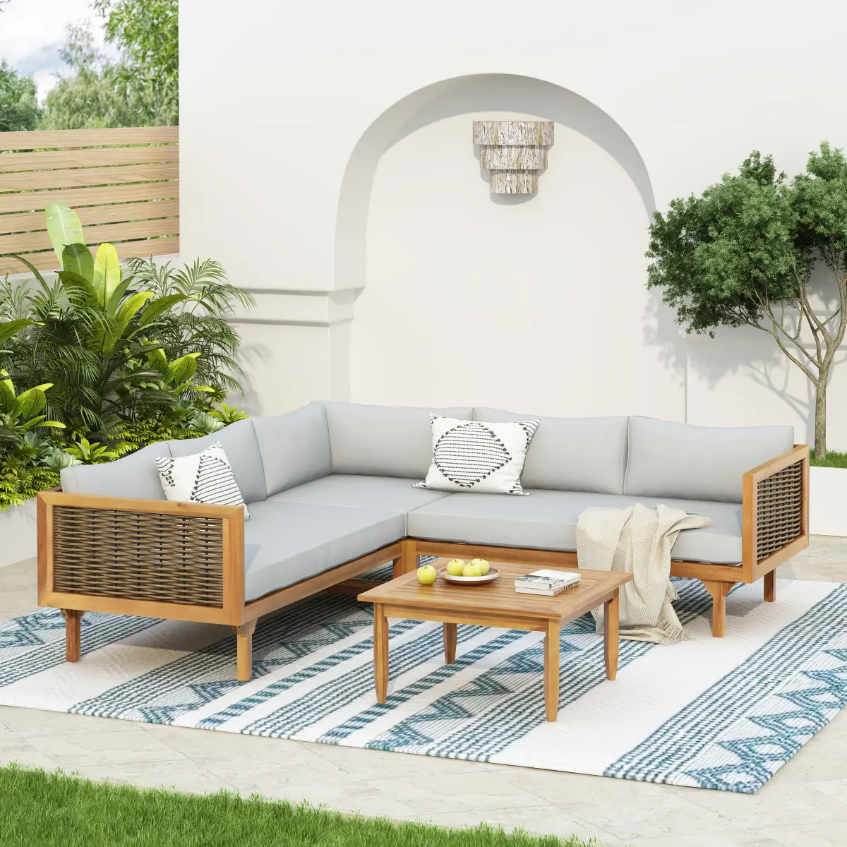 AobtkelChristopher Knight Home® SECTIONAL SEATING GROUP WITH WATERPROOF CUSHIONS - PREMIUM OUTDOOR SOFA SET(LIGHT GRAY CUSHION)