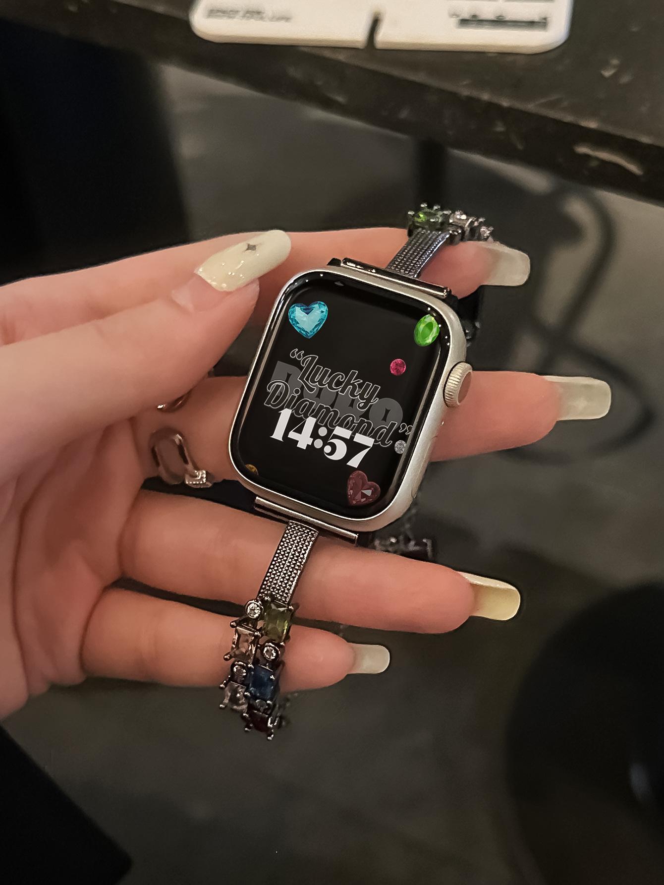 Candy Square Rhinestone Bracelet Watch Band, Stylish Strap Compatible With Apple Watch Series 4 5 6 7 8 9, Shiny Elegant Design For Women's Daily Wear