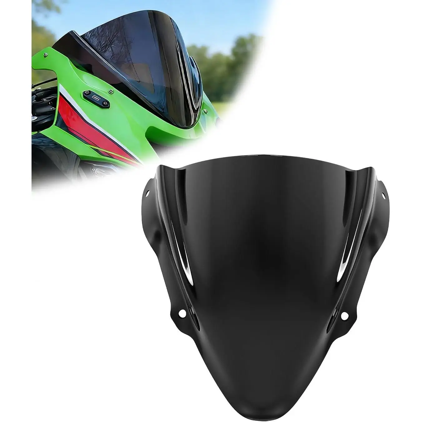 Windshield for ZX-6R ZX6R 2024 2025 2026, Motorcycle Front Fairing Windscreen Deflector Protector for ZX-6R/ZX6R Accessories (Black)