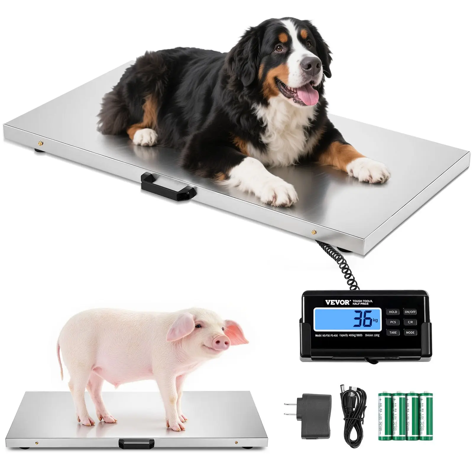 Livestock Scale 700LBS, Dog Scales Large Platform 40.6x20.9Inch Stainless Steel Vet Scale Industrial Floor Scale Large Animal Scale Pig Scale Goat Weight Scale Pet Digital Scale