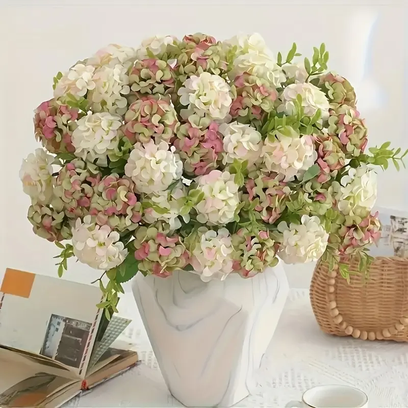 Colorful Artificial Hydrangea Bouquet 35.05cm, All Season Faux Flowers for Wedding Party Home Decor, Bridesmaid Bouquet DIY Table Center Decor, Holiday Gift, Vase Not Included