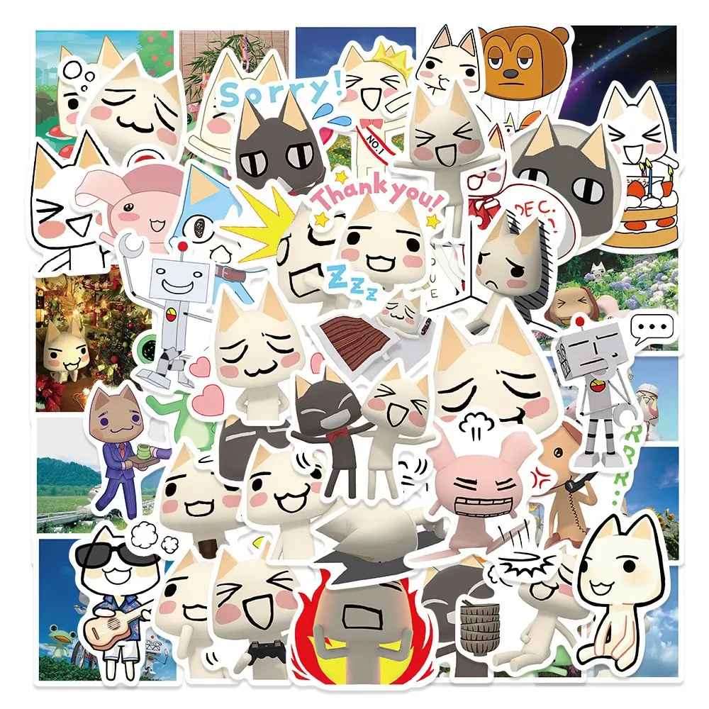 50pcs Japanese Cartoon Toro Cat Stickers, Waterproof Luggage Laptop Guitar Decals, Cute Anime Style Adhesive Labels