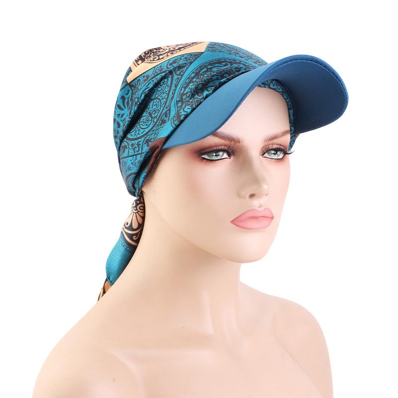 Satin Square Scarf Turban Hat, Outdoor Sun Protection Visor Cap for Women