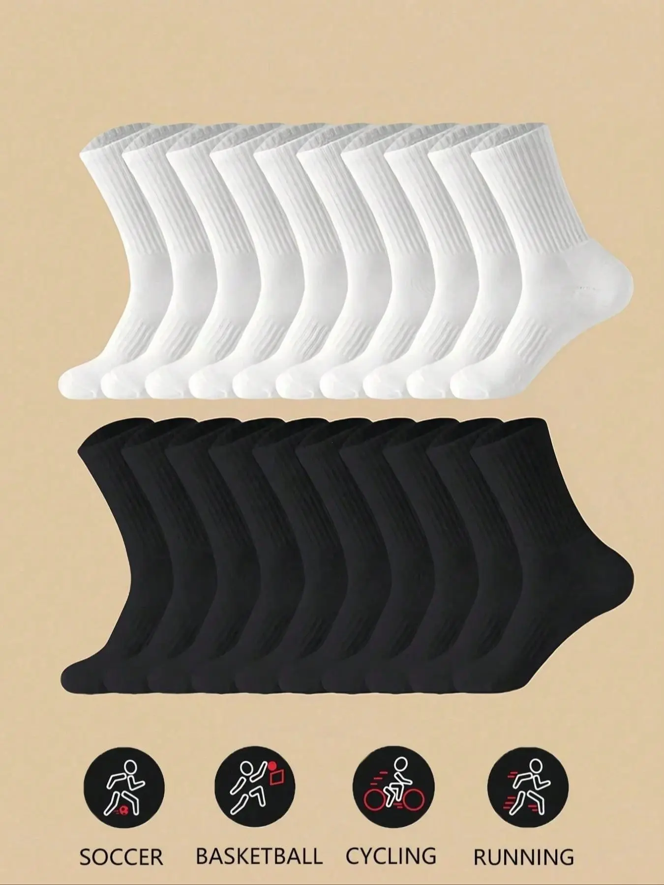 20 Pairs Unisex Sports Crew Socks, All Season Socks, Fashionable Comfortable Tennis Socks, Thick Breathable Socks for Sport Outdoor Business Casual