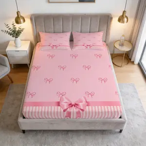 Pink Bow Print Pattern Bed Sheet Set, 1 Bed Sheet With 2 Pillowcases (Excluding Pillow Core), Sweet And Girlish Style Bed Piece, Suitable For Bedroom Decoration, Bed Linens
