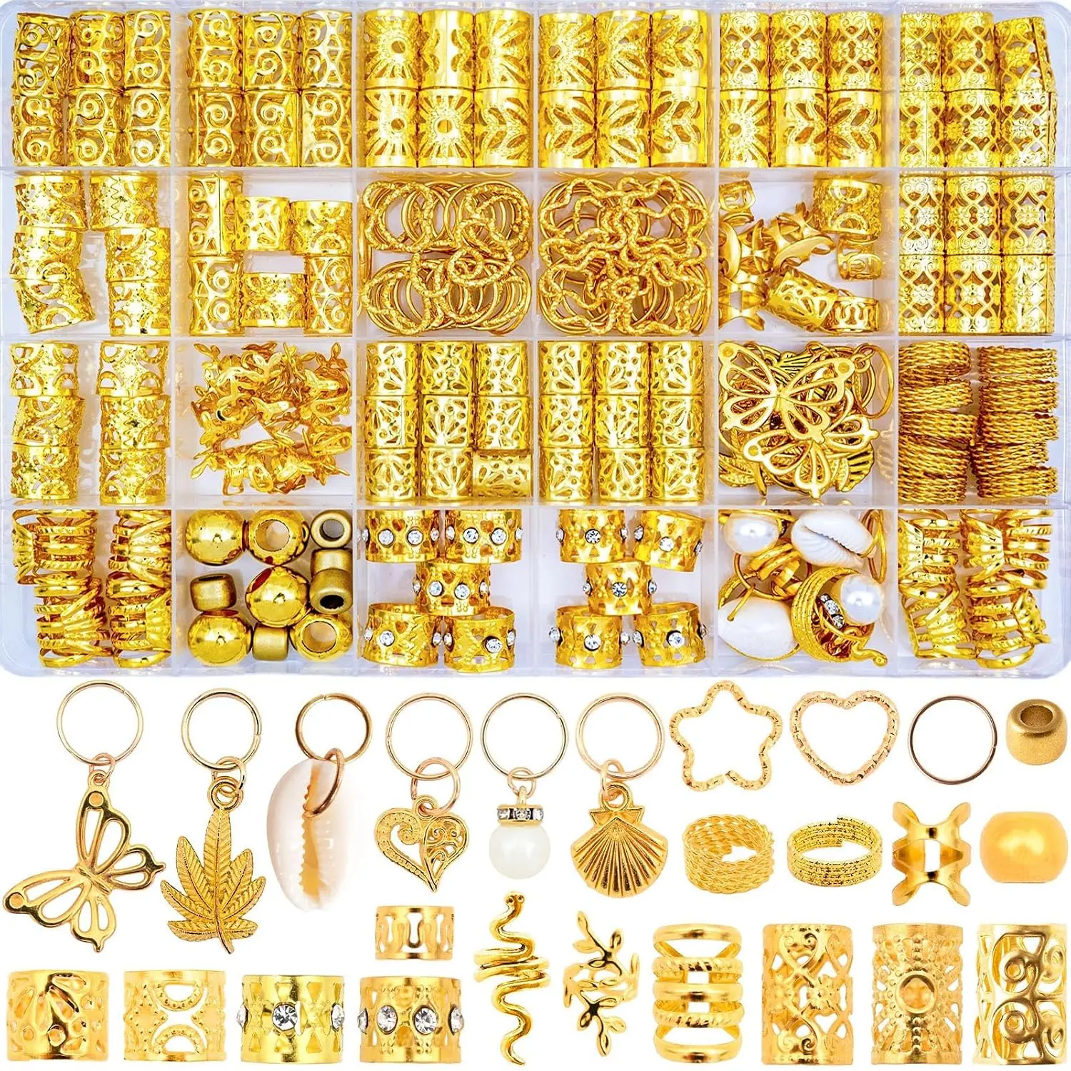 236 count  Hair Accessories Set: , Charms, Rings and Cuffs for Braids, Dreadlocks, Loc Styles and  Hair Styling