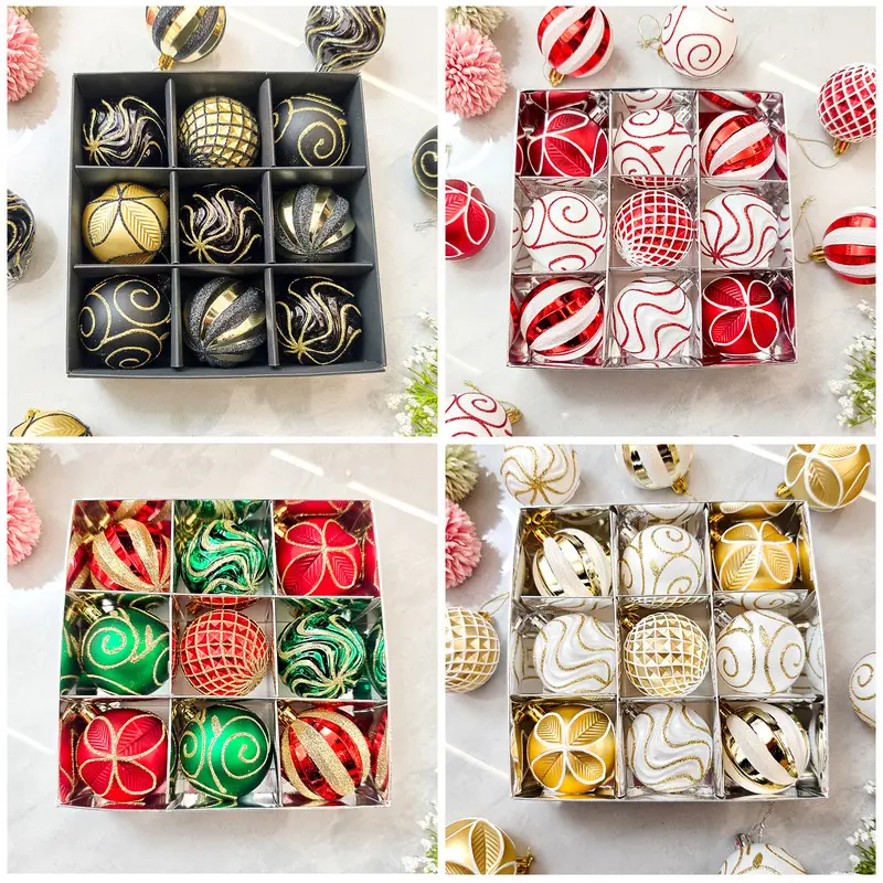 Christmas decorations 6cm electroplated plastic ball four-leaf clover European-style water ripple pattern painted Christmas ball treeornament Hanging Ornaments