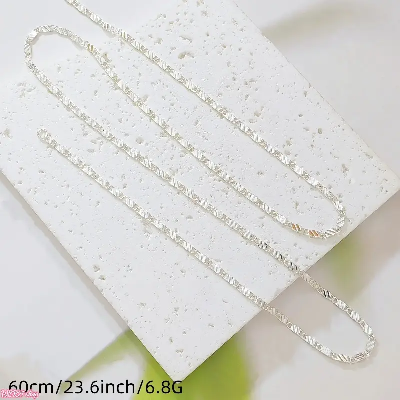 [WER21]Silver Plated Copper Diamond Cut Figaro Chain Necklace for Men Women, Dainty Flat Twisted Link Cable Chain Necklace with Lobster Clasp, Fashion Jewelry Gift for Birthday Anniversary