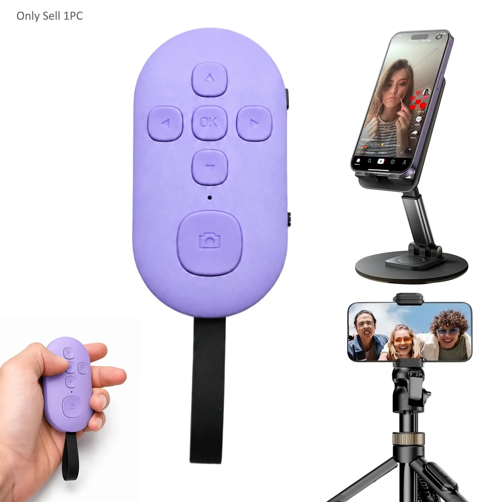 TikTok Scrolling Bluetooth Remote Control, Viral Trending Smartphone Gadget with Page Turning, Volume Adjustment, Camera Shutter and Hands-Free Video Control