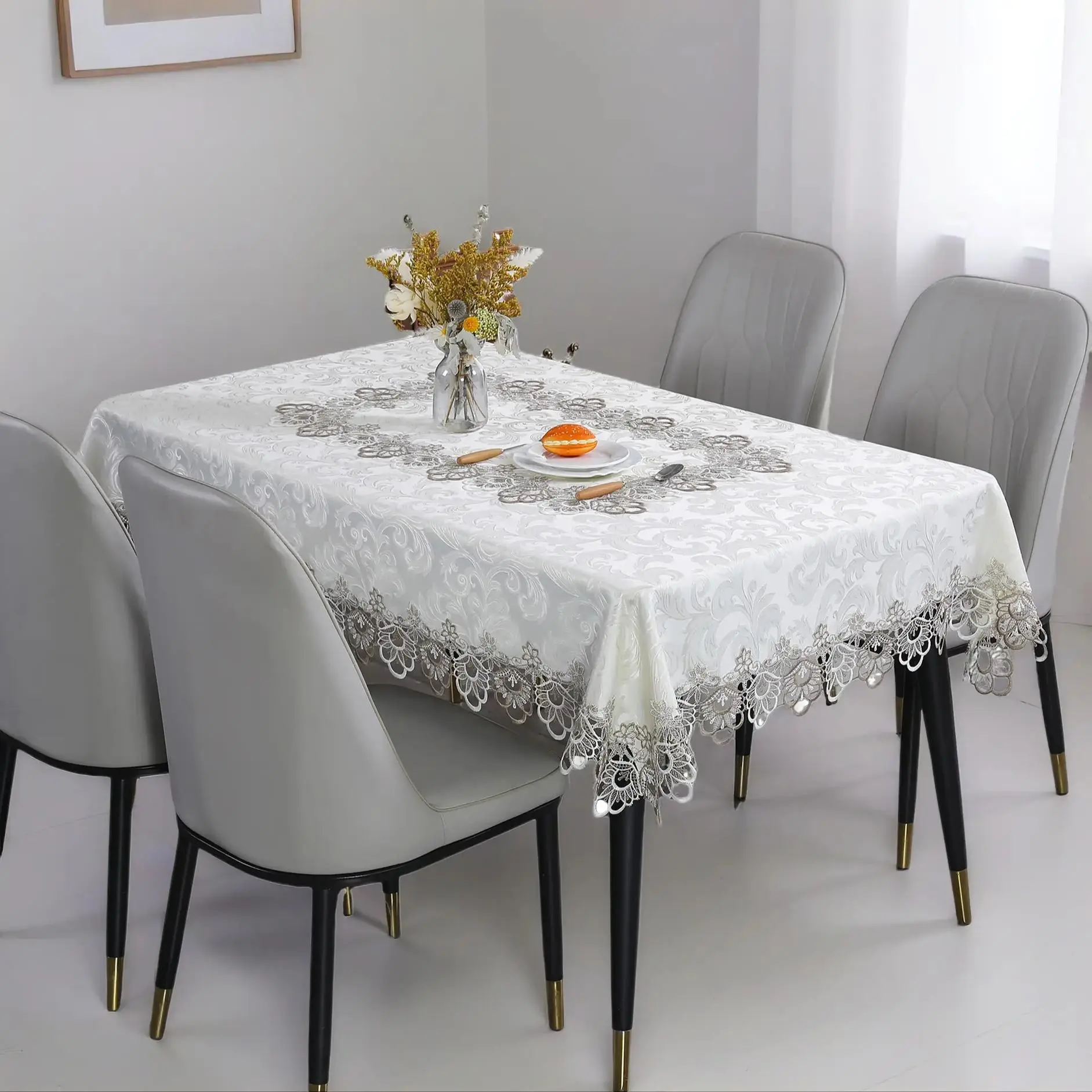 Elegant Embroidered Waterproof Practical Tablecloth, Polyester Jacquard Fabric, High-End Luxurious Home Kitchen Decor, Perfect for Christmas Parties
