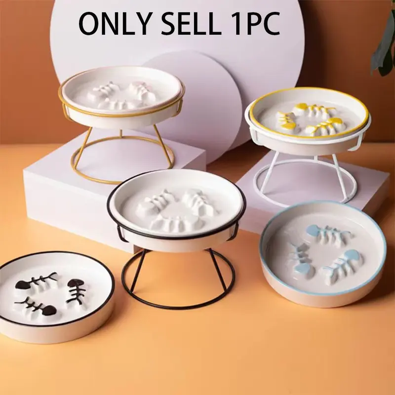 Ceramic Cat Bowl Elevated Slow Food Plate Anti Choking Design High Foot Protection Spine Support Dog Bowl for Cats & Dogs Animal Feeding Supply