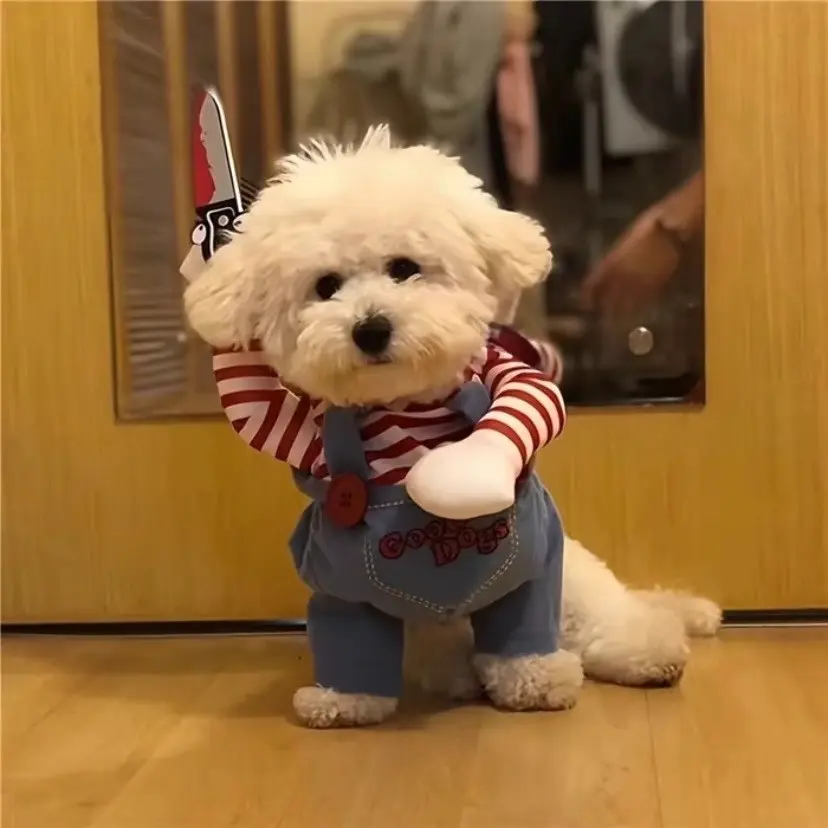 1pc Halloween Transformed Pet Apparel And Wig, Funny Bloody Doll with Knife Dog Costume Puppy Costume for Holiday Party Pet Supplies