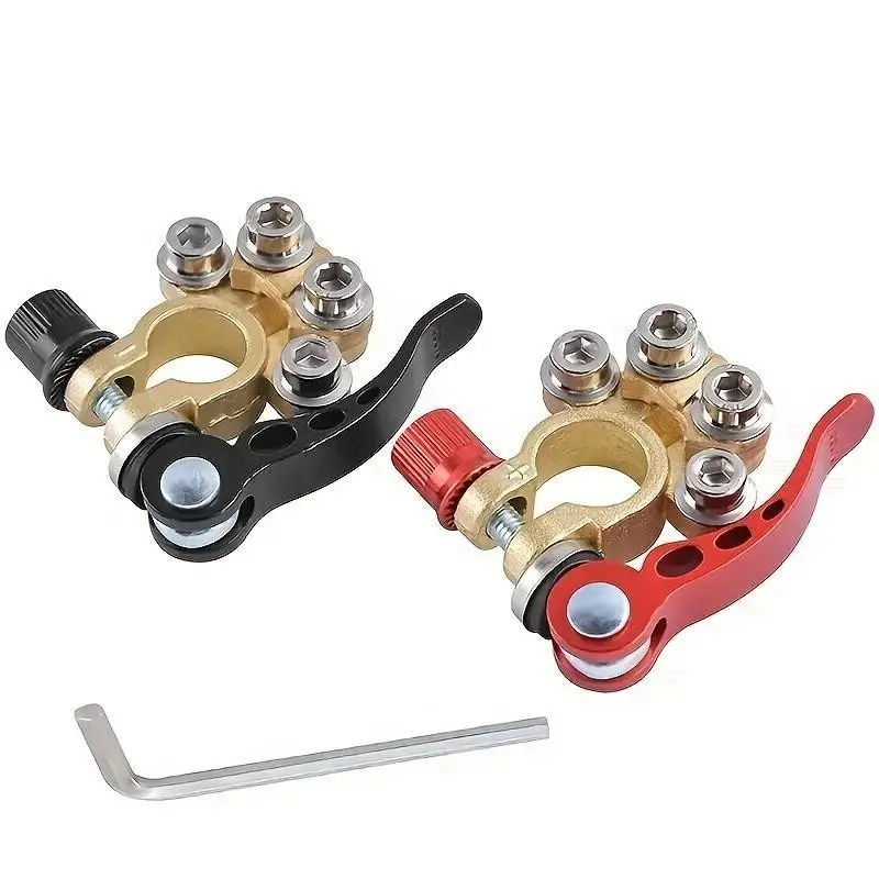 Car Battery Terminal Connectors Quick Release, 1 Pair Brass Clamps, for Car, Truck, RV, Boat, Atv, Includes Allen Wrench